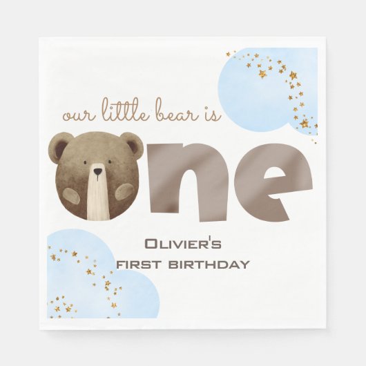 Waterverf Ons kleine beer is één baby verjaardag Servet (Voorkant)