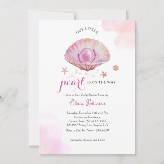 Waterverf ons kleine parelmeisje Baby shower Kaart (Voorkant)