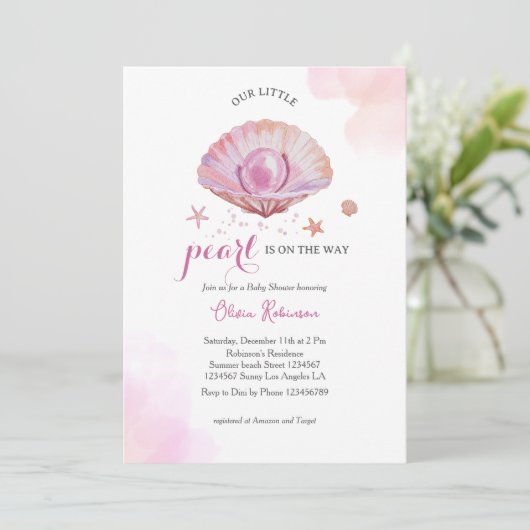 Waterverf ons kleine parelmeisje Baby shower Kaart (Staand voorkant)