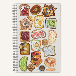 Waterverf Ontbijt Flat Lay: een toast op de ochten Notitieboek