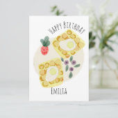 Waterverf Ontbijtende wafels Vruchten Bord Birthda Kaart (Staand voorkant)