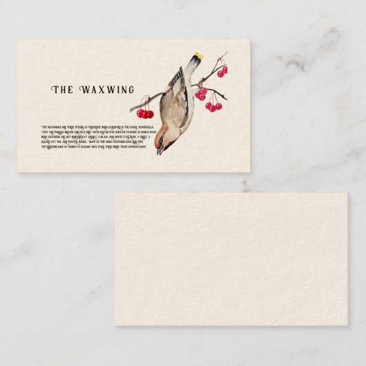 Waterverf ontwerp Bos vogel waxwing. Bedrijf C Visitekaartje (Voorkant / Achterkant)