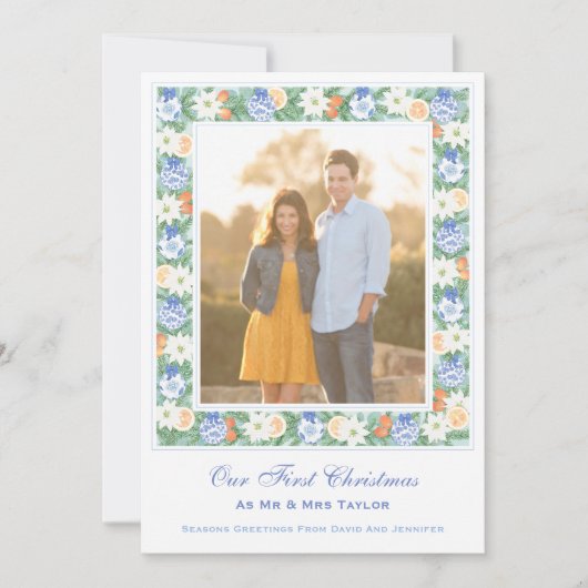 Waterverf onze eerste kerst als meneer en mevrouw feestdagenkaart (Voorkant)