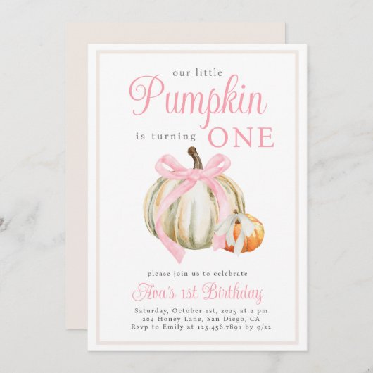 Waterverf Onze kleine pompoen lint boog Kaart (Voorkant / Achterkant)