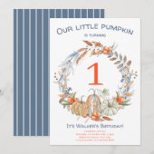 Waterverf Onze kleine pompoenblauw Eerste Verjaard Kaart (Voorkant / Achterkant)