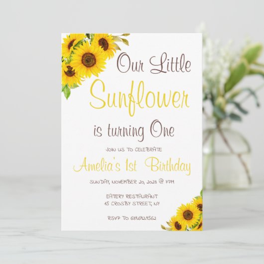 Waterverf Onze Kleine Zonnebloem Bloemen Verjaarda Kaart (Staand voorkant)