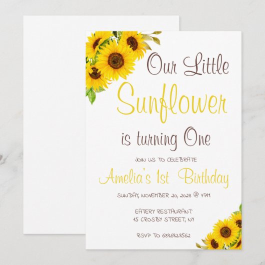 Waterverf Onze Kleine Zonnebloem Bloemen Verjaarda Kaart (Voorkant / Achterkant)