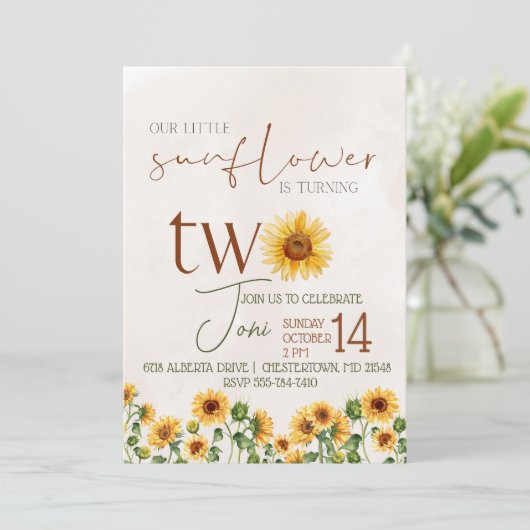 Waterverf Onze kleine zonnebloem tweede verjaardag Kaart (Staand voorkant)