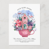 Waterverf Onze nieuwe Home Pink Tea Cup Floral Briefkaart (Voorkant)