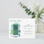 Waterverf onze nieuwe mededeling over thuisverplaa briefkaart (Staand voorkant)