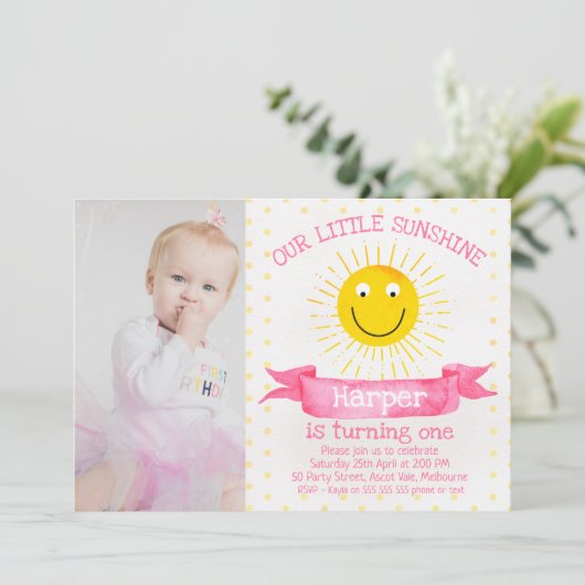 Waterverf Onze uitnodiging voor een zonnige verjaa (Staand voorkant)