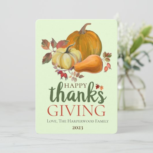 Waterverf Oogst herfst happy thanksgiving Feestdagenkaart (Staand voorkant)