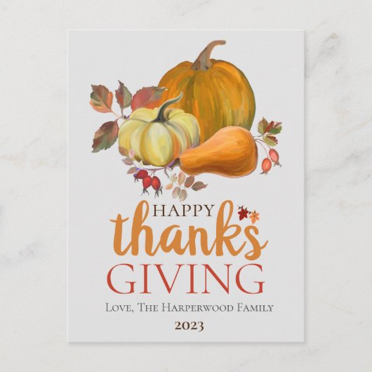 Waterverf Oogst herfst happy thanksgiving Feestdagenkaart (Voorkant)