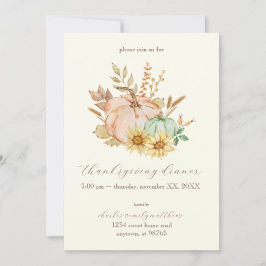 Waterverf oogst  Thanksgiving Kaart (Voorkant)