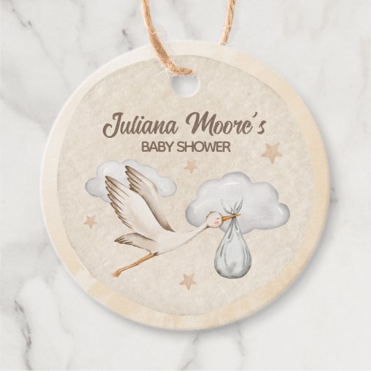 Waterverf Ooievaar Baby shower Bedankjes Labels (Voorkant)