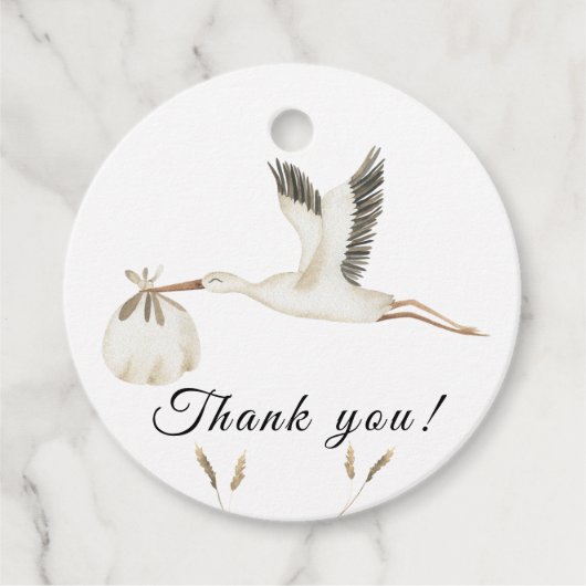 Waterverf ooievaar baby shower Dank u Bedankjes Labels (Voorkant)