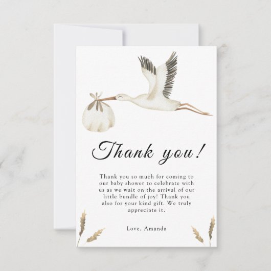 Waterverf ooievaar baby shower dank u kaart (Voorkant)