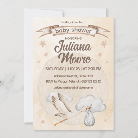 Waterverf Ooievaar Baby shower Kaart (Voorkant)