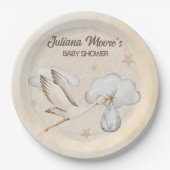 Waterverf Ooievaar Baby shower Papieren Bordje (Voorkant)