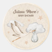 Waterverf Ooievaar Baby shower Ronde Sticker (Voorkant)