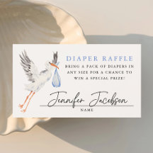 Waterverf Ooievaar Blauwe Baby Shower Luier Raffle