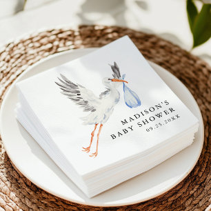 Waterverf Ooievaar Blauwe Jongen Baby Shower Servet