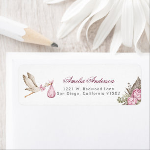 waterverf Ooievaar bloemengar girl Baby Shower adr Etiket