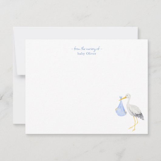 Waterverf ooievaar met baby boy bedankkaart (Voorkant)