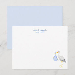 Waterverf ooievaar met baby boy bedankkaart