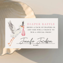 Waterverf Ooievaar Roze Baby Shower Luier Raffle