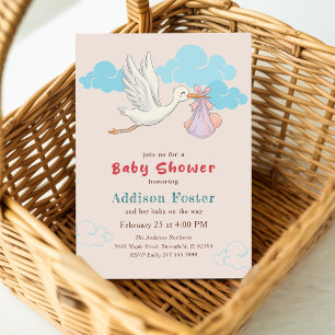 Waterverf Ooievaar Special Delivery Baby Shower Kaart