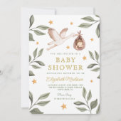 Waterverf ooievaar sterren groen Baby shower Kaart (Voorkant)