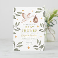 Waterverf ooievaar sterren groen Baby shower