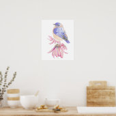 Waterverf Oostelijke Blauwe Vogelvogel Poster (Keuken)