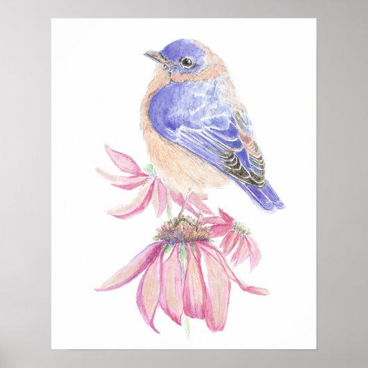 Waterverf Oostelijke Blauwe Vogelvogel Poster (Voorkant)