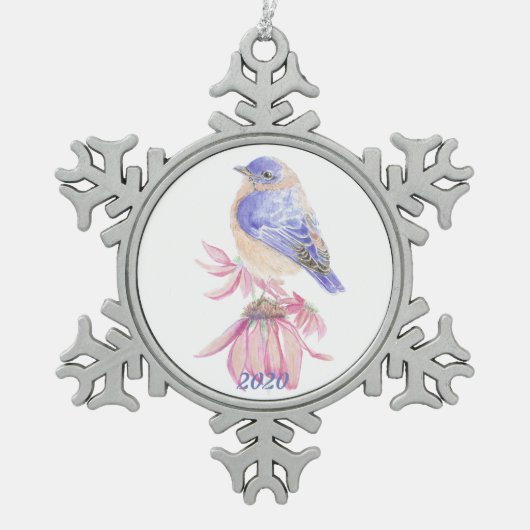 Waterverf Oostelijke Blauwe Vogelvogel Tin Sneeuwvlok Ornament (Voorkant)