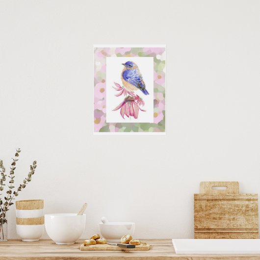 Waterverf Oostelijke Bluebird Blue Bird Art Poster (Keuken)