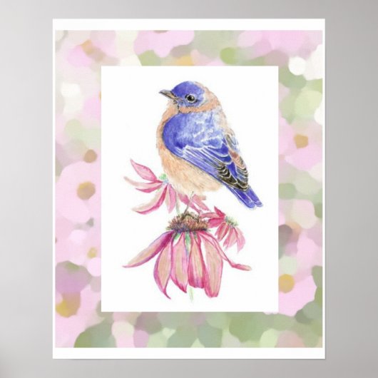 Waterverf Oostelijke Bluebird Blue Bird Art Poster (Voorkant)