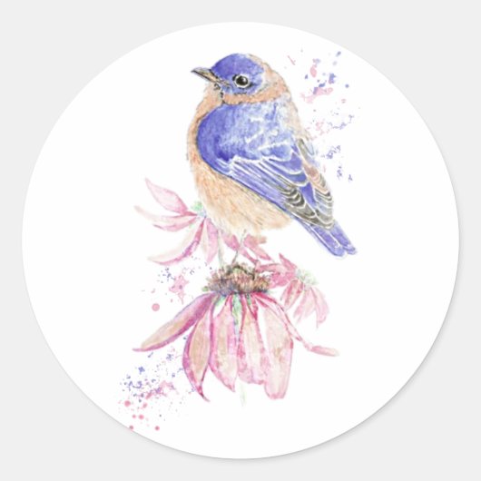 Waterverf Oostelijke Bluebird Blue Bird Art Ronde Sticker (Voorkant)