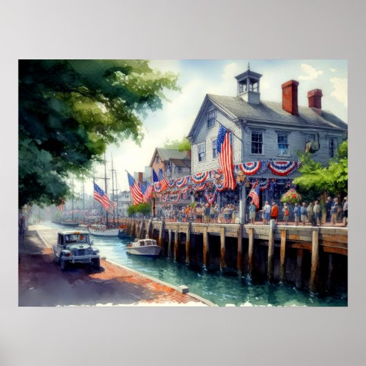 Waterverf Oostkust Waterscape Dock Poster (Voorkant)