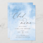 Waterverf op Cloud 9 9th Birthday Invitation Kaart (Voorkant / Achterkant)