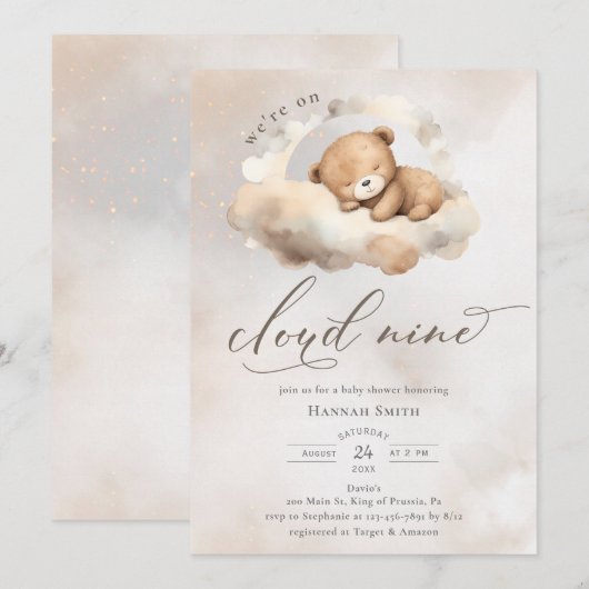 Waterverf op Cloud 9 Baby shower Kaart (Voorkant / Achterkant)