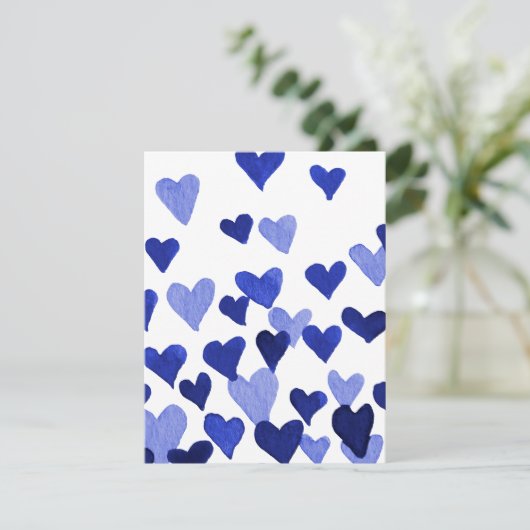 Waterverf op dag van de valentijn Harten - blauw Feestdagenkaart (Staand voorkant)
