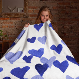Waterverf op dag van de valentijn Harten - blauw Fleece Deken