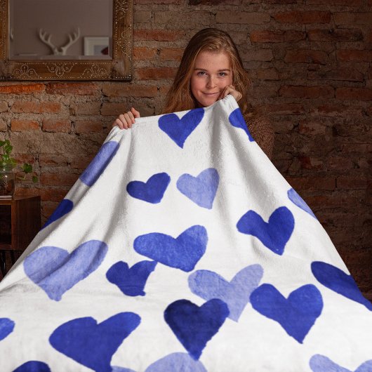 Waterverf op dag van de valentijn Harten - blauw Fleece Deken