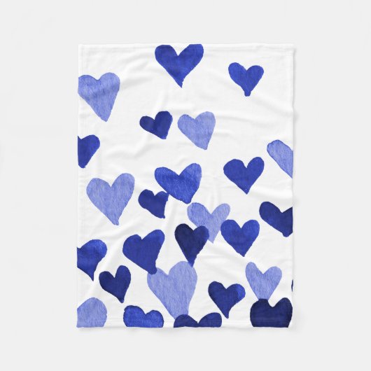 Waterverf op dag van de valentijn Harten - blauw Fleece Deken (Voorkant)