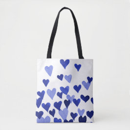 Waterverf op dag van de valentijn Harten - blauw Tote Bag