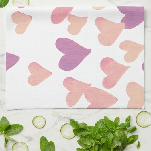 Waterverf op dag van de valentijn Harten - pastelr Theedoek (Gevouwen)