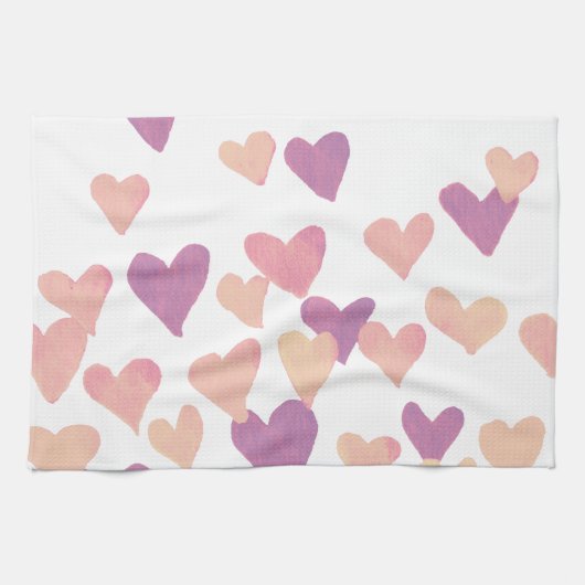 Waterverf op dag van de valentijn Harten - pastelr Theedoek (Horizontaal)