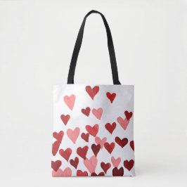 Waterverf op dag van de valentijn Harten - rood Tote Bag